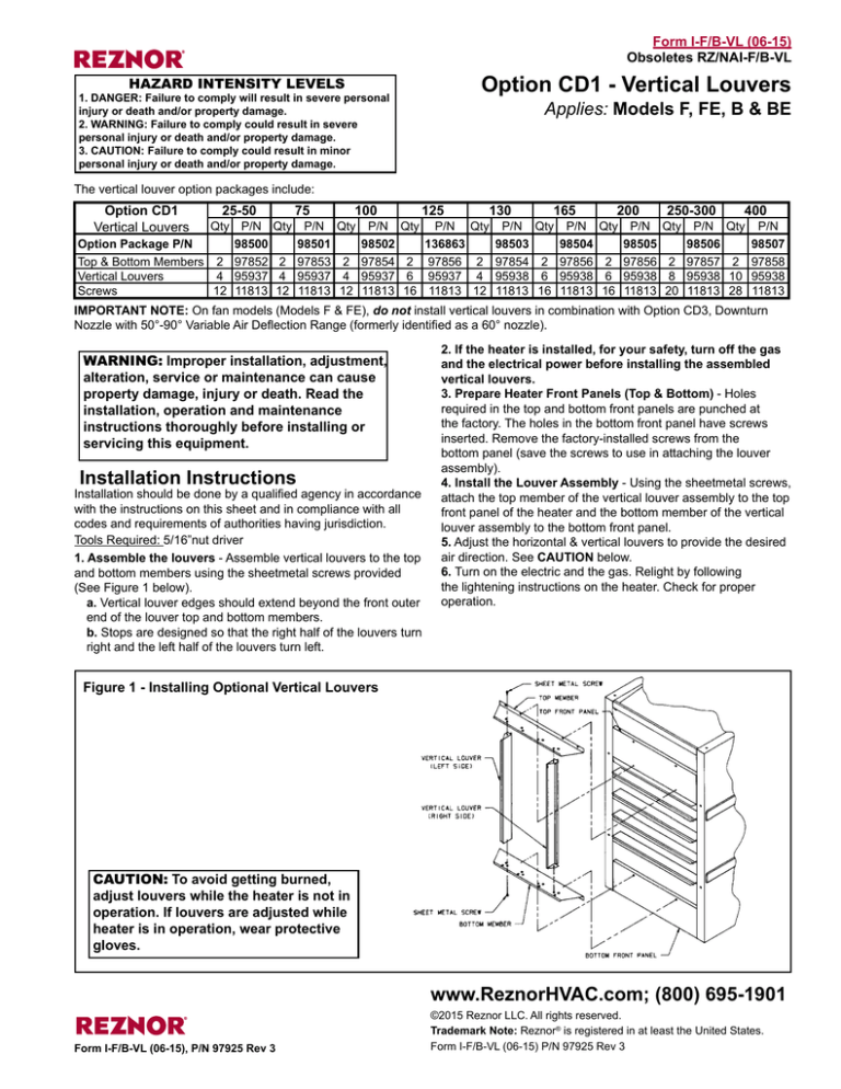 Reznor Fe B Be F Installation Guide Manualzz