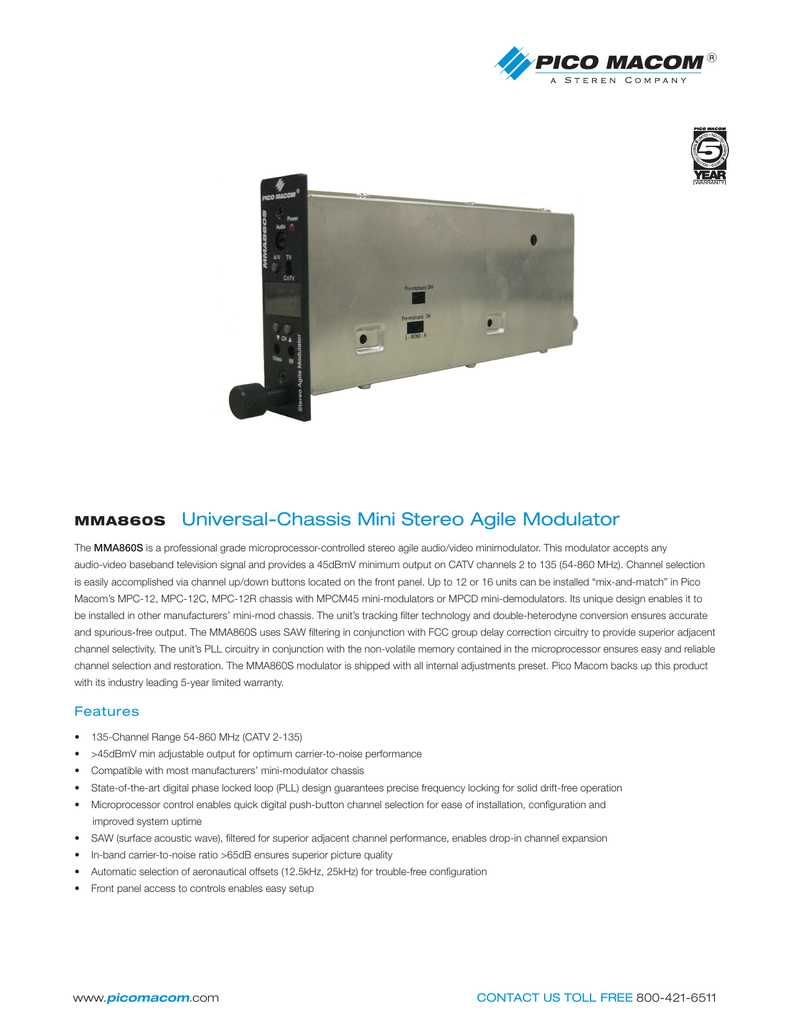 Pico Macom MPCMA SAW Filtered Agile A//V Mini Modulator NEW with Warranty