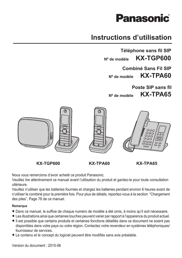Instructions d???utilisation KXTGP600 KXTPA60 KXTPA65 Manualzz