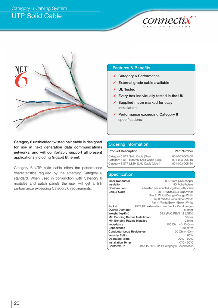 Utp Solid Cable Category 6 Cabling System Features Amp Benefits Manualzz