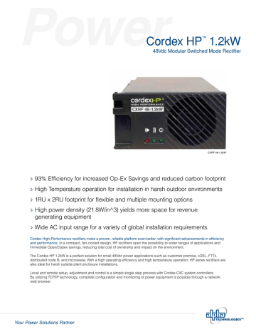 Cordex HP CXRF-HP 48-1.2KW 48V Modular Switched Mode Rectifier 010-619-20 
