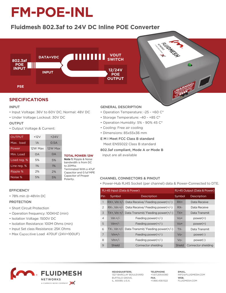 FMPOEINL Fluidmesh 802.3af to 24V DC Inline POE Converter Manualzz