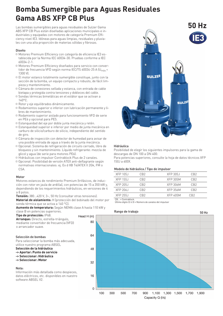 Bomba Sumergible para Aguas Residuales Gama ABS XFP CB Plus Manualzz