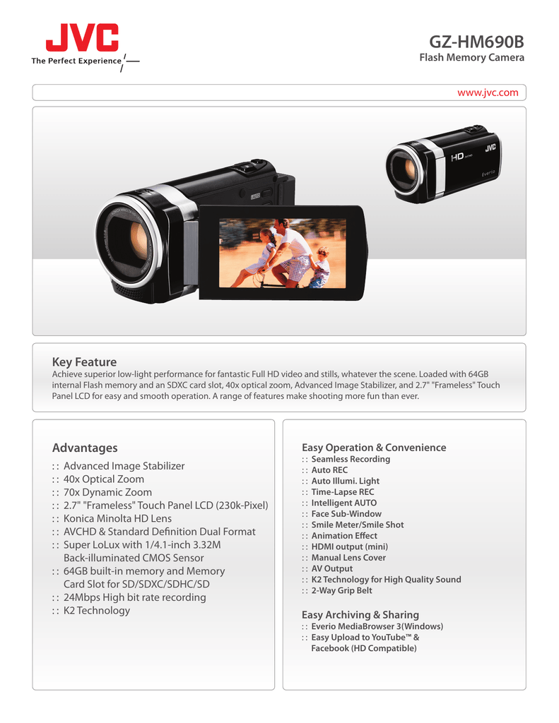 Jvc Everio Gz Hm690bus Specification Sheet Manualzz