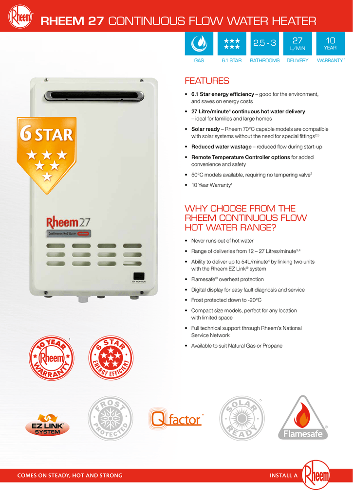 Rheem 27 Continuous Flow Water Heater Brochure | Manualzz