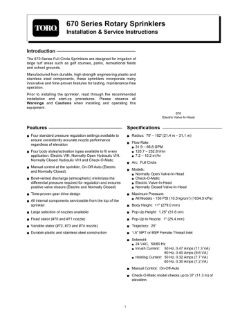 Toro 670 Series Sprinklers Manualzz