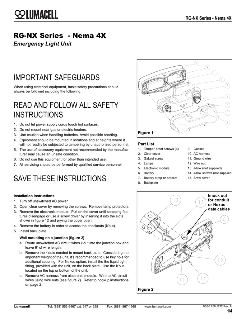 Important Safeguards Rg Nx Series Nema 4x Emergency Light