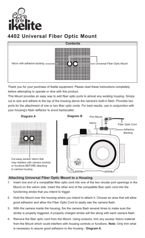 Ikelite Universal Fiber Optic Mount Kit Instruction manual | Manualzz