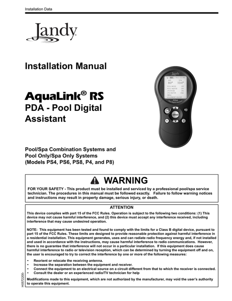 Click here to View the Jandy PDA Installation Manual | Manualzz