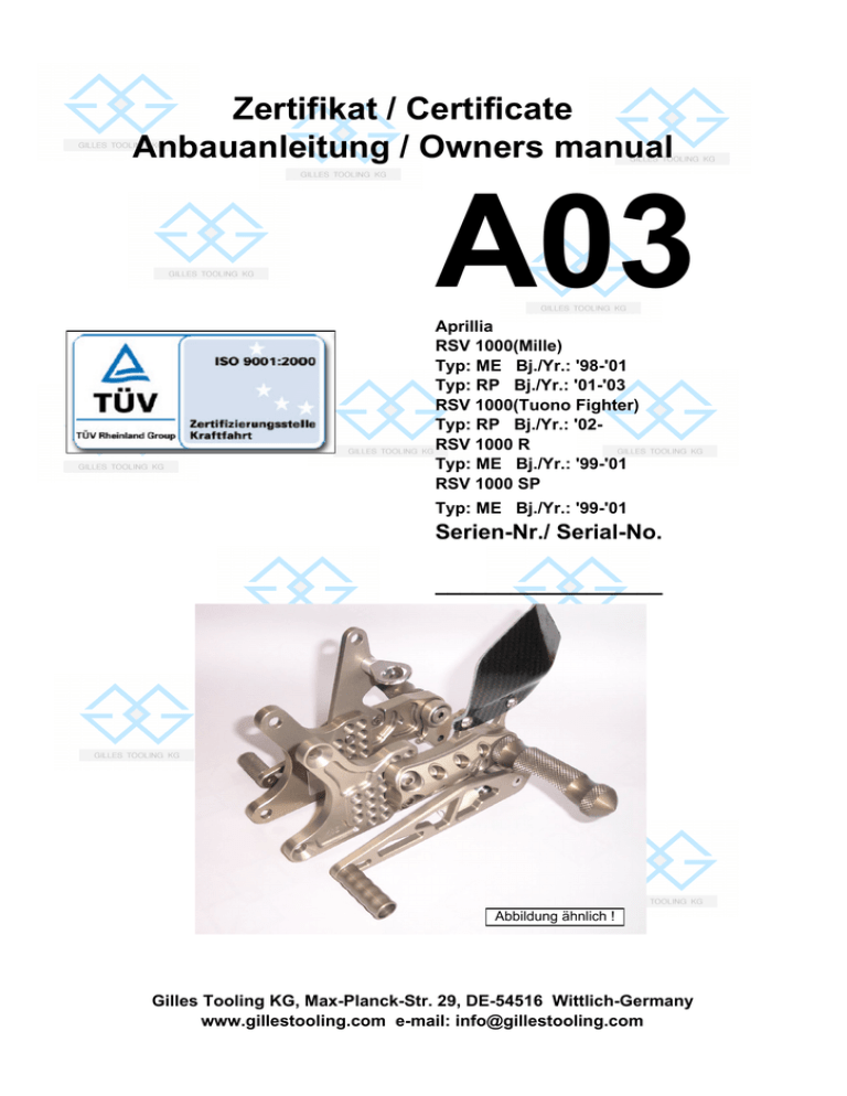 Montageanleitung Fussrastenanlage As31gt Aprilia Rsv1000 R Sp Tuono Manualzz