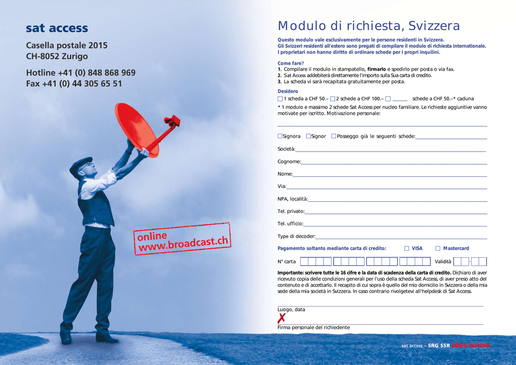 Sat Access Modulo Di Richiesta Svizzera Casella Postale