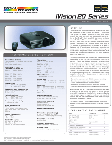 Digital Projection iVision 20 HD-XC Projector Product sheet | Manualzz