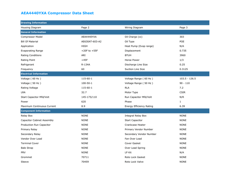 Tecumseh AEA4440YXA Compressor | Manualzz | Aea4440yxa Compressor Wiring Diagram | | Manualzz