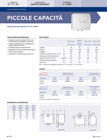 Specificazione, CHAFFOTEAUX scaldabagno elettrico aqua2o 10 30 litri