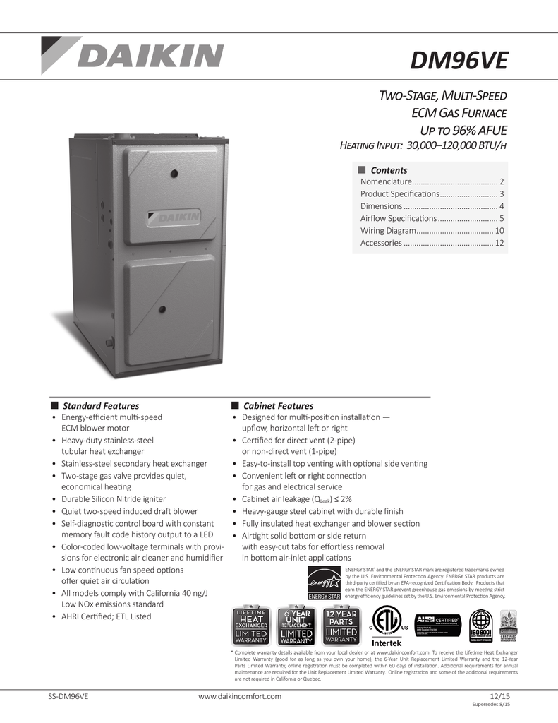 DM96VE Two-Stage, Multi-Speed ECM Gas Furnace Up to 96% ... emerson ecm motor wiring diagram 