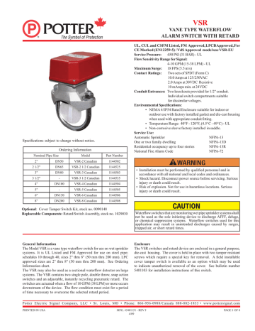 VSR VANE TYPE WATERFLOW ALARM SWITCH WITH RETARD | Manualzz