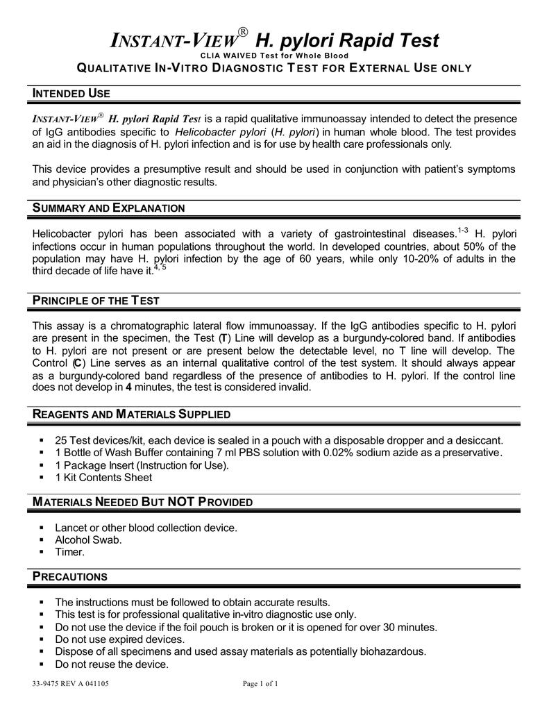 I V H Pylori Rapid Test Manualzz