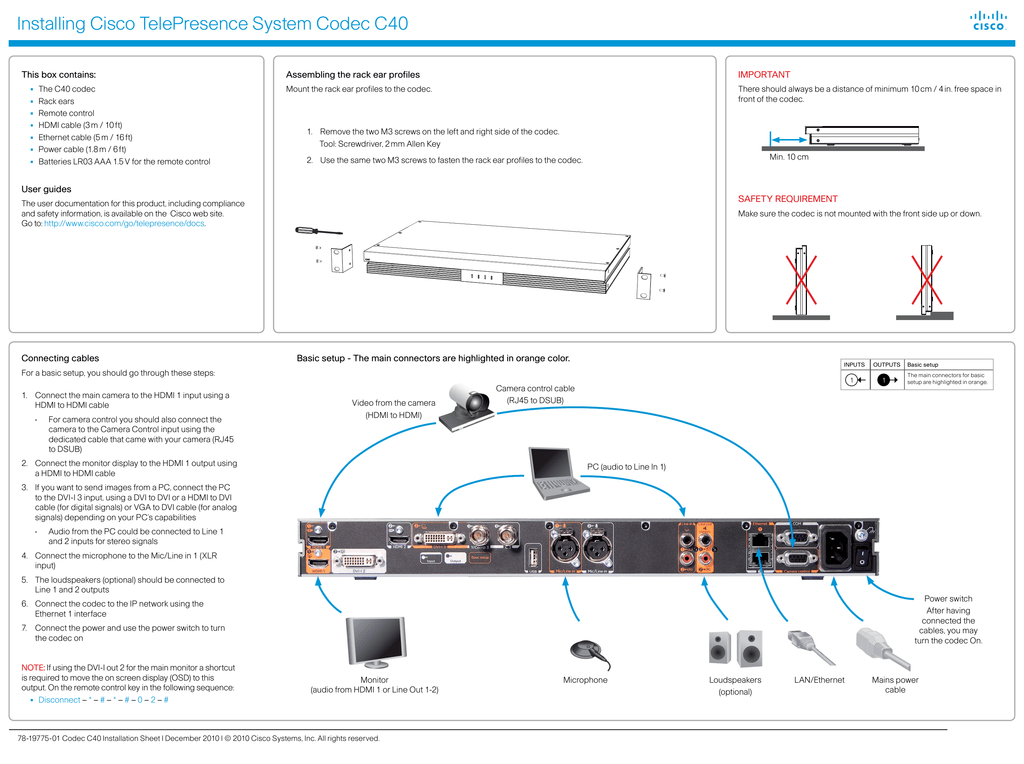 Как подключить cisco к компьютеру Cisco TelePresence System Codec C40 Installation Sheet Manualzz