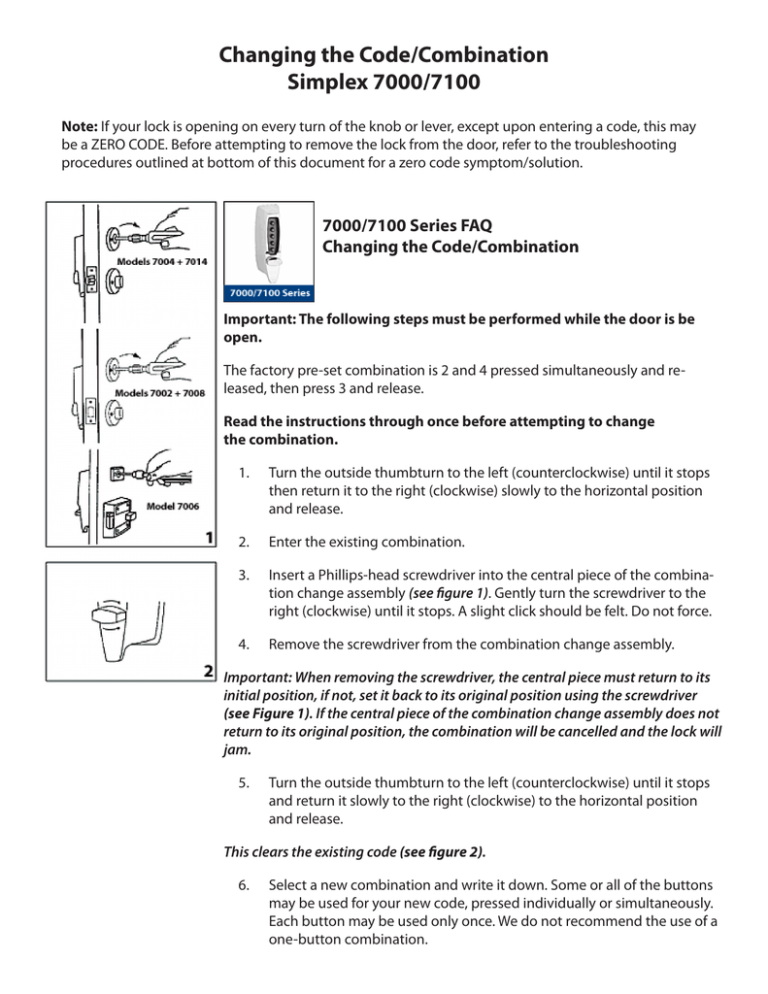 Simplex 7000/7100 Changing the Code Manualzz