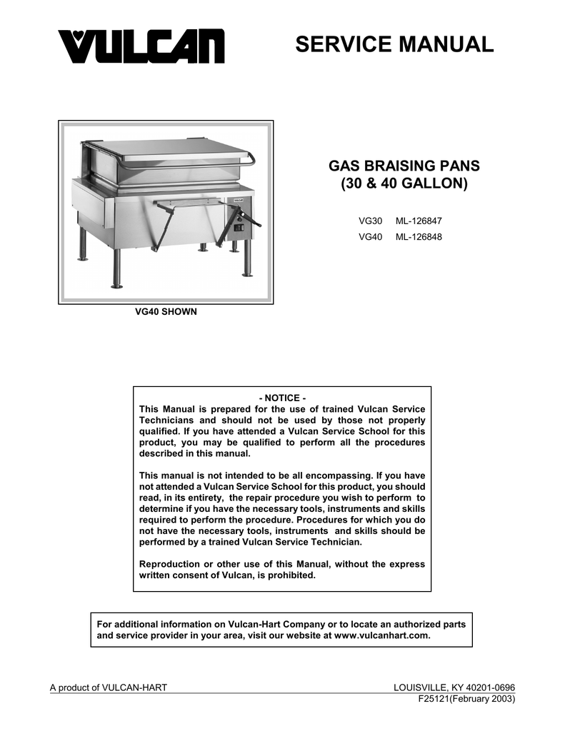 Vulcan VG40 Natural Gas 40 Gallon Manual Tilt Braising Pan / Tilt Skillet -  120,000 BTU