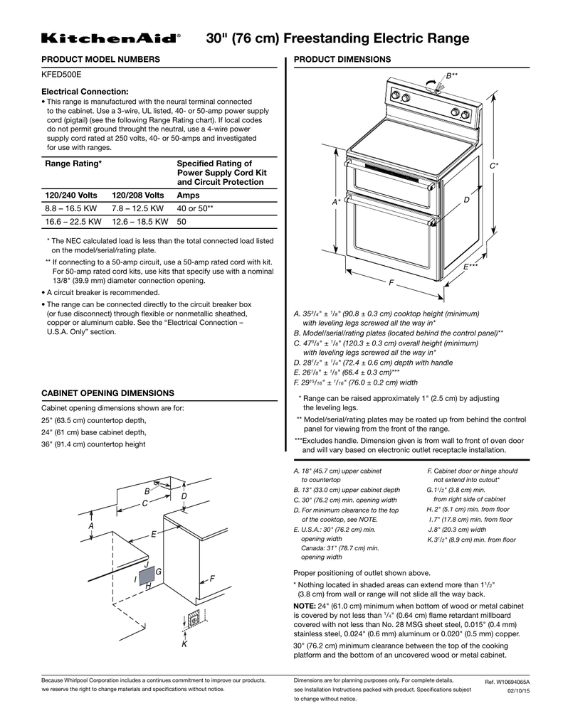 30 76 Cm Freestanding Electric Range Product Model Numbers 30 76 Cm Freestanding Electric Range Product Model Numbers Dimensions Kfed500e Manualzz