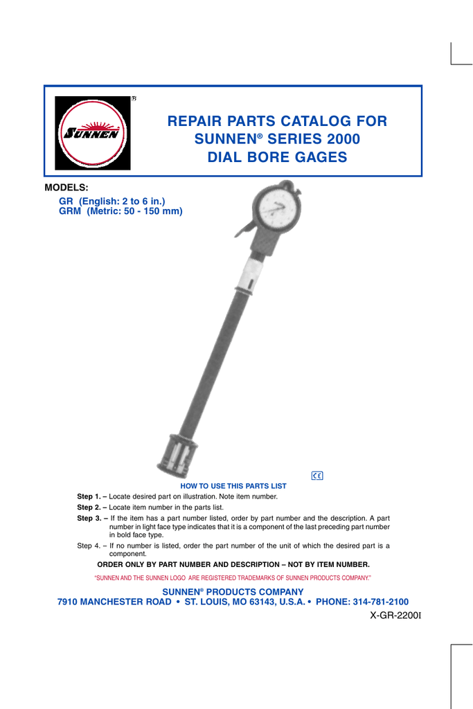 Business & Industrial 2" to 6" Range Series 2000 Parts Manual GR & GRM Models Sunnen Dial Bore
