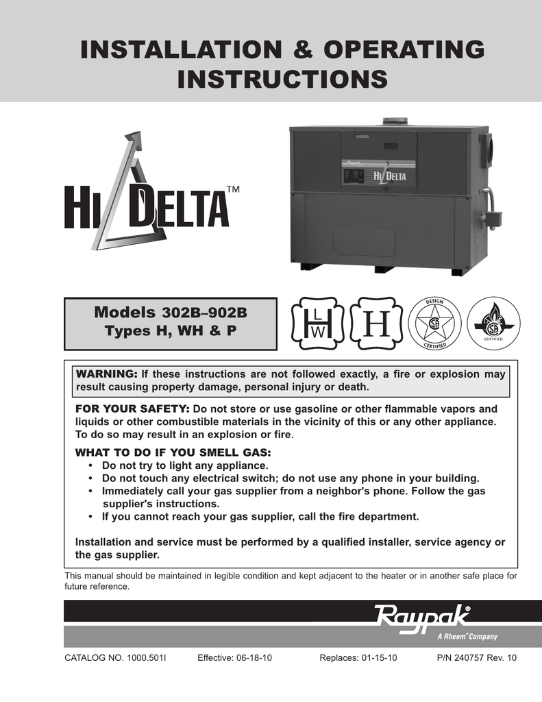 Hi Delta Raypak Hi Delta 302B-920B : installation and operation