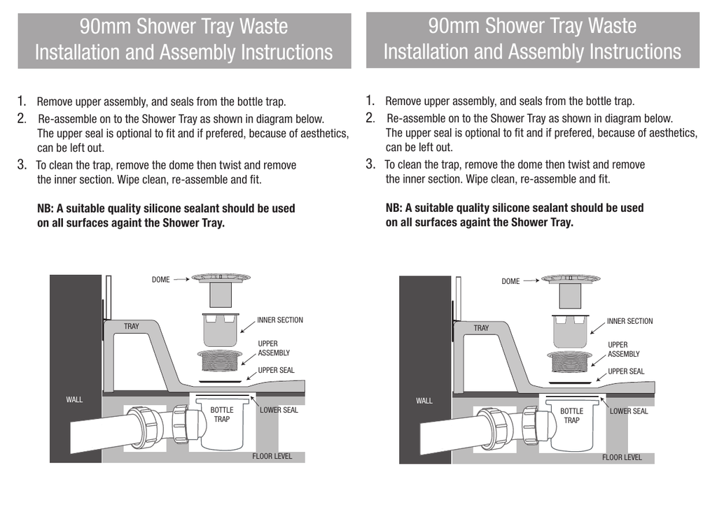 Hydrolux Chrome 90mm HiFlow Shower Waste Manualzz