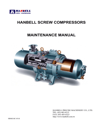 Hanbell Screw Compressors Maintenance Manual (HBME-RC-05-B) | Manualzz