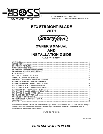 Rt3 Straight Blade W Smarthitch Owner, Boss Plow Wiring Diagram Truck Side