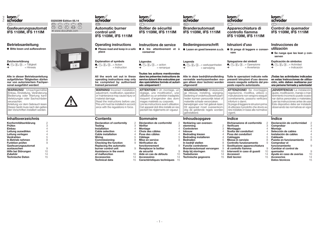 Kromschroder IFS110IM operating manual Manualzz