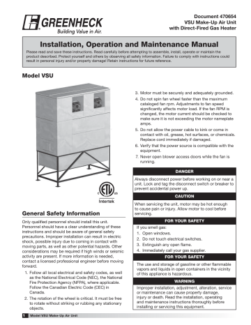 Greenheck 470654 VSU Installation And Operation Manual | Manualzz