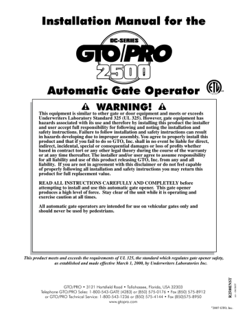 GTO SW-2500 Installation manual | Manualzz