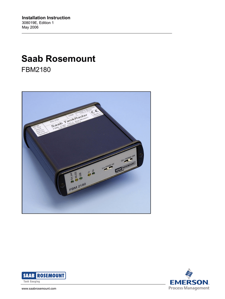 Saab Rosemount FBM2180 Installation Instruction 308019E, Edition 1