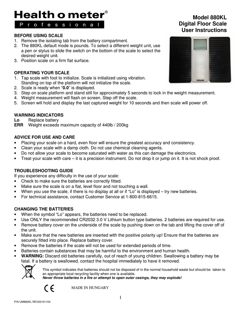 Model 880KL Digital Floor Scale User Instructions Manualzz