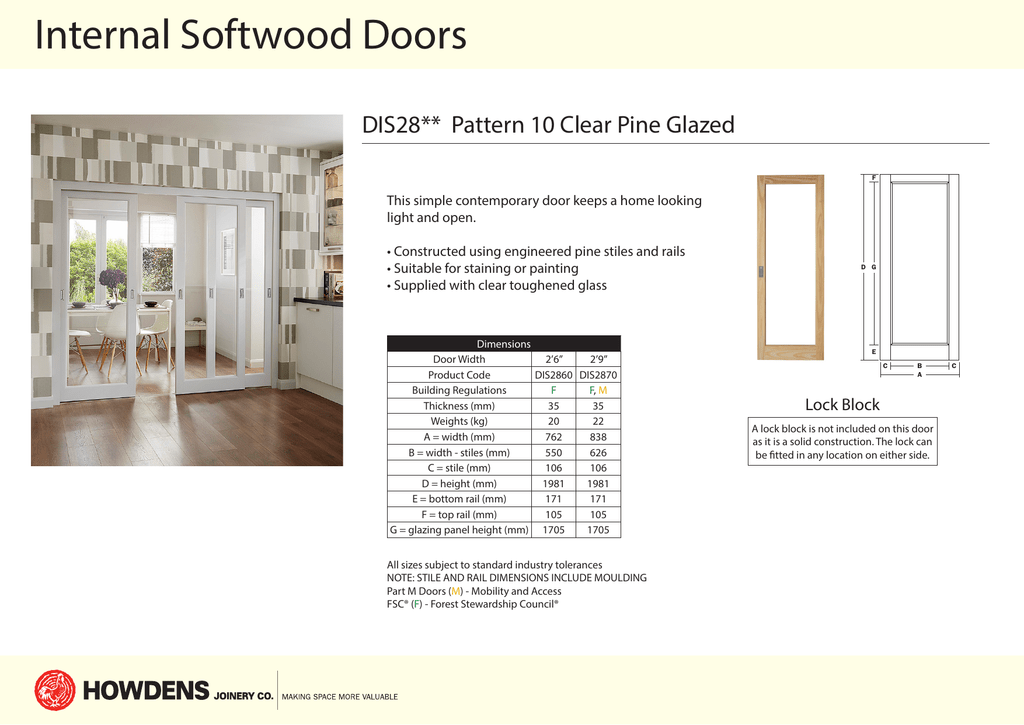 Internal Softwood Doors Dis28 Pattern 10 Clear Pine Glazed