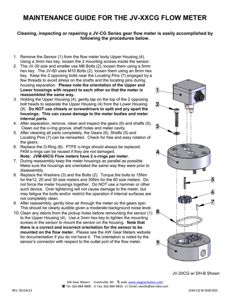 Aw Gear Meters Jv Cg Positive Displacement Flow Meter Maintenance Guide Manualzz