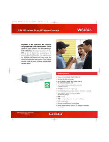 DSC SECURITY WS4945 WIRELESS ALARM DOOR/WINDOW CONTACT/TRANSMITTER DSC SECURITY WS4945 WIRELESS ALARM DOOR/WINDOW CONTACT/TRANSMITTER
