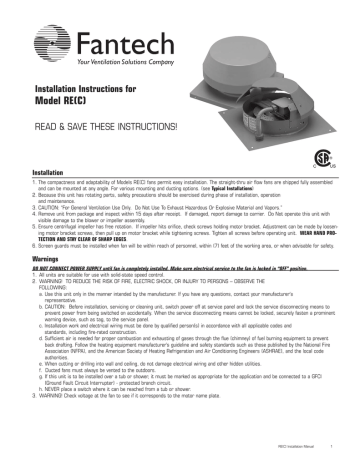 Model RE(C) Installation Instructions for READ & SAVE THESE INSTRUCTIONS! Installation | Manualzz
