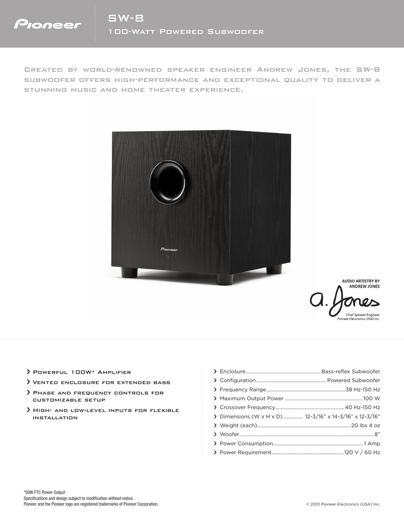 pioneer sw 8 subwoofer