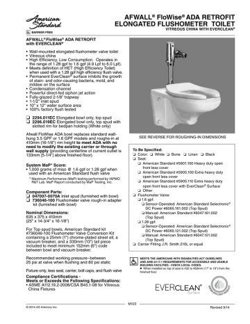 American Standard 2294011EC.020 Afwall FloWise ADA Retrofit 1.28 GPF/1. ...