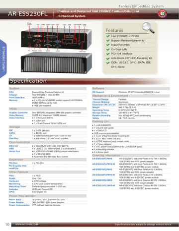 Acrosser Technology AR-ES5230FL-W Embedded System Datasheet | Manualzz