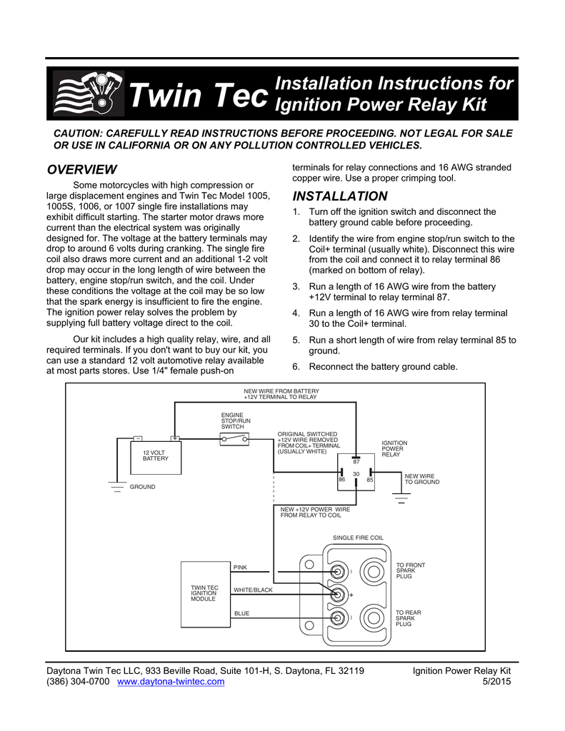 Ignition Power Relay Kit Installation Instructions | Manualzz | Twintec Ignition System Wiring Diagram | | manualzz