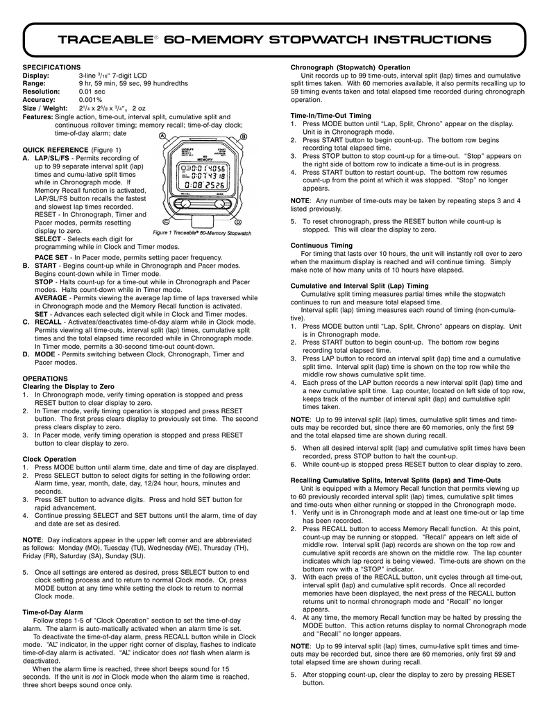 Traceable 60-Memory Stopwatch