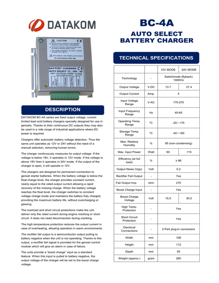BC4A AUTO SELECT BATTERY CHARGER Manualzz