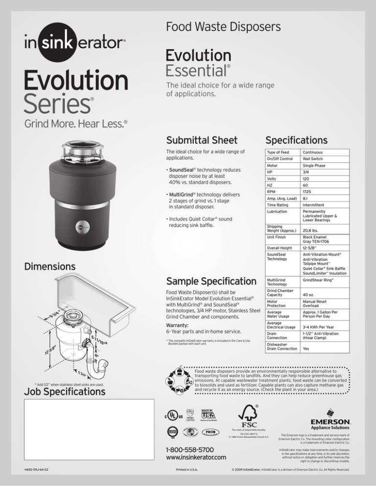 Evolution Series Essential Food Waste Disposers Manualzz