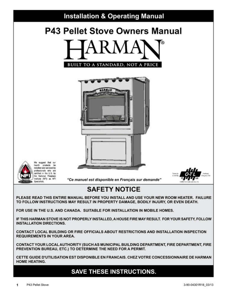 Harman P43 Pellet Stove Manualzz