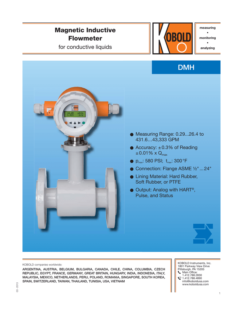 Kobold DMH Series Inductive Flow Meter Datasheet Manualzz
