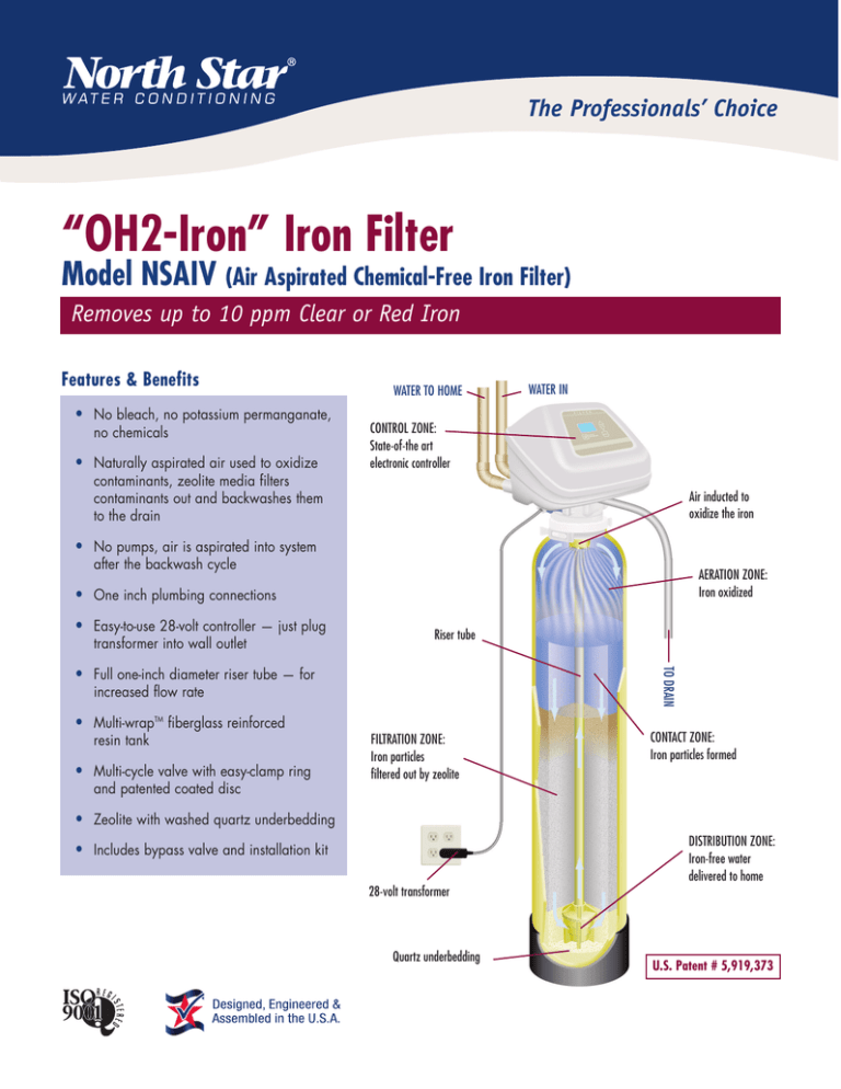 “OH2Iron” Iron Filter Model NSAIV (Air Aspirated ChemicalFree Iron