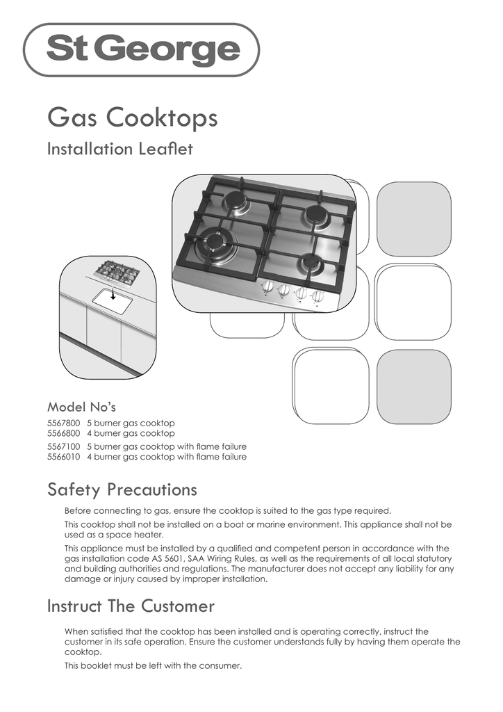 St George Gas Cooktop 5566010 Manualzz